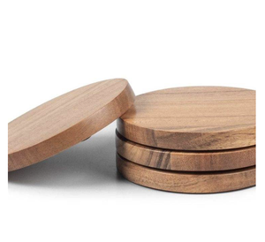 Wholesale Classic Eco-Friendly Round Walnut Bamboo Wooden Coaster Set Custom <b>Beer</b> Drink Coasters with Holder - Product Image 4