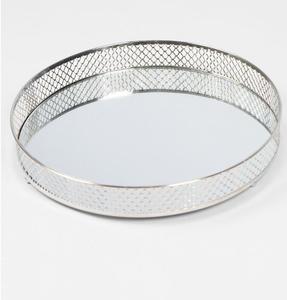 Plateau de service antique en métal argenté poli et en verre durable pour les centres de table à café et l'utilisation du service - Product Image 1