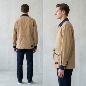 <b>Men</b> Khaki Field <b>Jacket</b> Long Sleeve <b>Utility</b> <b>Jacket</b> Lightweight Outdoor Casual Workwear <b>Jacket</b> Button Front - Product Image 2