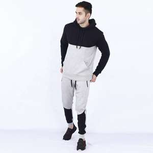 Survêtement d'hiver noir uni en gros, imprimé sur mesure, ajusté, 2 pièces, 100% coton, survêtement de sport personnalisé pour hommes et unisexe - Product Image 2