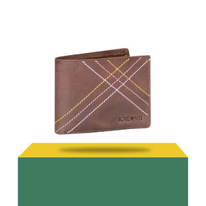 Men's Genuine Leather Short Wallet Open Closure Type with Multicolor <b>Thread</b> Stitched Pattern Embroidery Chains Best Price - Product Image 2