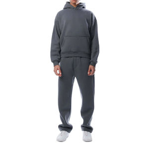 <b>Knitted</b> Mens Hooded Sweatshirt Suit OEM Custom Logo Two Piece Sportswear <b>Set</b> Breathable Fabric Casual Jogger Tracksuit - Product Image 2