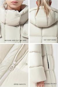 Abrigo acolchado largo impermeable de Invierno para mujer, Abrigo acolchado de ajuste Regular con pecho, blanco con Guata de algodón y abrigos estilo bolsillo - Product Image 4