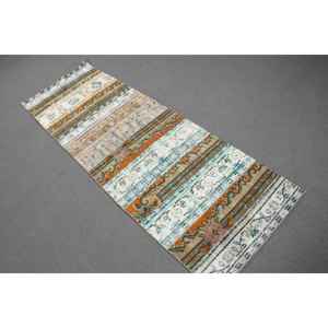 Alfombra Vintage de 2.3x6.8 pies (69x206 cm), Alfombra Turca Floral Marrón - Product Image 1