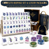 Set Mahjong Asetat yang Dapat Disesuaikan, Ubin Mini 2.3cm, Kotak Hadiah Premium Portabel, Logo/OEM Kustom, Set Mahjong untuk Pesta
