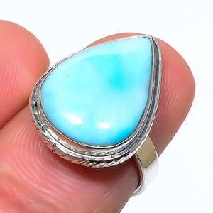Bague de style bohème en argent sterling 925 faite à la main avec pierres précieuses Larimar bijoux tendance pour cadeau de mariage pour femme - Product Image 2