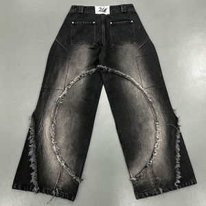 Jeans da Uomo Vintage alla Moda, Vestibilità Dritta, Denim Lavaggio Chiaro, Effetto Usurato, Patchwork, con Coulisse, Design American Revival per Inverno e Autunno - Product Image 2