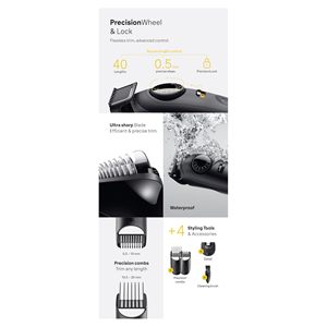 Recortadora de Barba Eléctrica Ultra para Hombre con Cuchilla Afilada, 4 Accesorios, 120 Min de Duración de Batería, 40 Longitudes, Resistente al Agua IPX7, Afeitadora Inalámbrica - Product Image 3