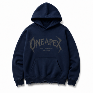 Dark <b>Navy</b> Hoodie <b>Men's</b> Distressed Oversized Hoodie Streetwear Heavyweight Cotton <b>Fleece</b> Pullover Print Raw Hem Casual Sweats - Product Image 1