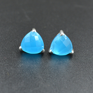 ต่างหูสตั๊ดเงินสเตอร์ลิง925อัญมณีคาลซิโดนีสีฟ้าธรรมชาติอินเทรนด์สำหรับผู้หญิงสำหรับงานแต่งงาน - Product Image 1