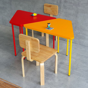 Modern Plastic School Furniture Set 2 <b>Tables</b> & 2 Chairs for Kids KGD038 - Product Image 3