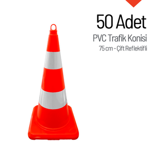 50 Conos de Tráfico de PVC de 75 cm con Cinta Reflectante Doble de HDPE para Seguridad Vial, Color Blanco Reflectante - Product Image 4