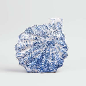 Jarrón de Flores Azul Chino Tradicional, Cerámica, Decoración para Mesa, Estilo Simple, Hecho a Mano, Moderno, Versátil, Bajo - Product Image 1