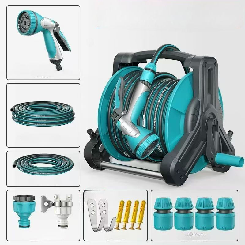 Ensemble pistolet à eau multifonctionnel + support pour tuyau d'arrosage + fixation murale