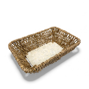 Plateau en rotin avec incrustation de nacre et bord en herbe de mer fait à la main pour servir des aliments décoratifs et pour un usage domestique en provenance du Vietnam - Product Image 2