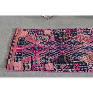 พรมตุรกีโบราณสีชมพูและสีฟ้าแบบดั้งเดิมพรมห้องนั่งเล่น2.6x9.7ft ขนสัตว์มีการออกแบบเย็บปะติดปะต่อกันดีไซน์แบบดั้งเดิมสำหรับวัยรุ่นที่มีแผ่นรองด้วยน้ำยาง - Product Image 2