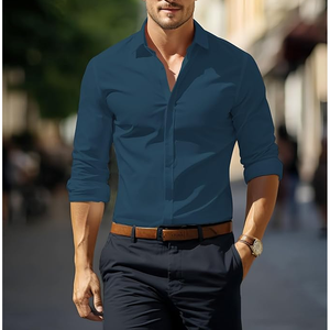 Camisas de vestir personalizables para hombre Camisas de vestir de negocios elásticas de manga larga de ajuste regular para hombres Camisas de algodón transpirables para hombres - Product Image 3