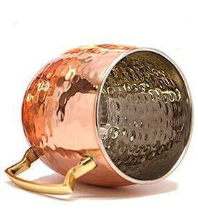 Tasse en acier inoxydable martelé plaqué cuivre de 450ml avec poignées dorées pour fête - Product Image 5