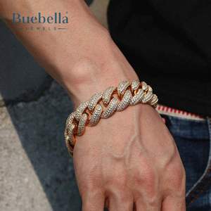 Hip Hop 14mm Iced Cuban Link <b>Bracelet</b> For Men 925 <b>Silver</b> Paved Cuban <b>Bracelet</b> For Men - Product Image 5