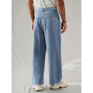 Jean en denim tendance pour homme, bleu glace, coupe droite, style vintage, écologique, respirant, coupe ample, grande taille, taille mi-haute, pantalon 28 - Product Image 4