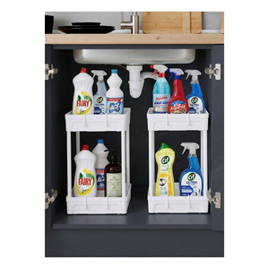 Étagère de rangement à quatre niveaux pour évier, organisateur en plastique pour la cuisine et la salle de bain, pour les produits de nettoyage, empilable, design minimaliste et écologique - Product Image 1