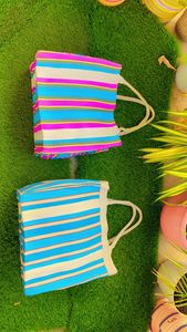 กระเป๋าตลาดลายทางอินเดีย ผลิตจากวัสดุรักษ์โลก หลายสี พร้อมโลโก้สั่งทำ คุณภาพสูง - Product Image 5