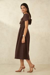 Attrayant bordeaux été vacances longue rayonne dames Maxi robe femmes décontracté à manches courtes col carré plage robe mi-longue - Product Image 6