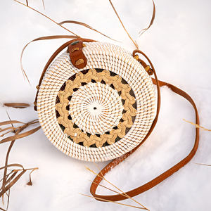 Sac cabas rond en rotin, meilleur prix, sacs à main tissés à la main, essentiels pour femmes, sacs à main en fibres naturelles - Product Image 4