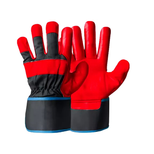 Guantes de cuero con puño de seguridad en la espalda de rayas cortas de alta calidad para hombre Palma de grano de vaca parcheada para trabajo de soldadura - Product Image 3