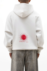 Sudadera con capucha personalizada para hombre, ropa de calle gráfica blanca, sudadera con bolsillo de canguro y diseño de bordado rojo - Product Image 6