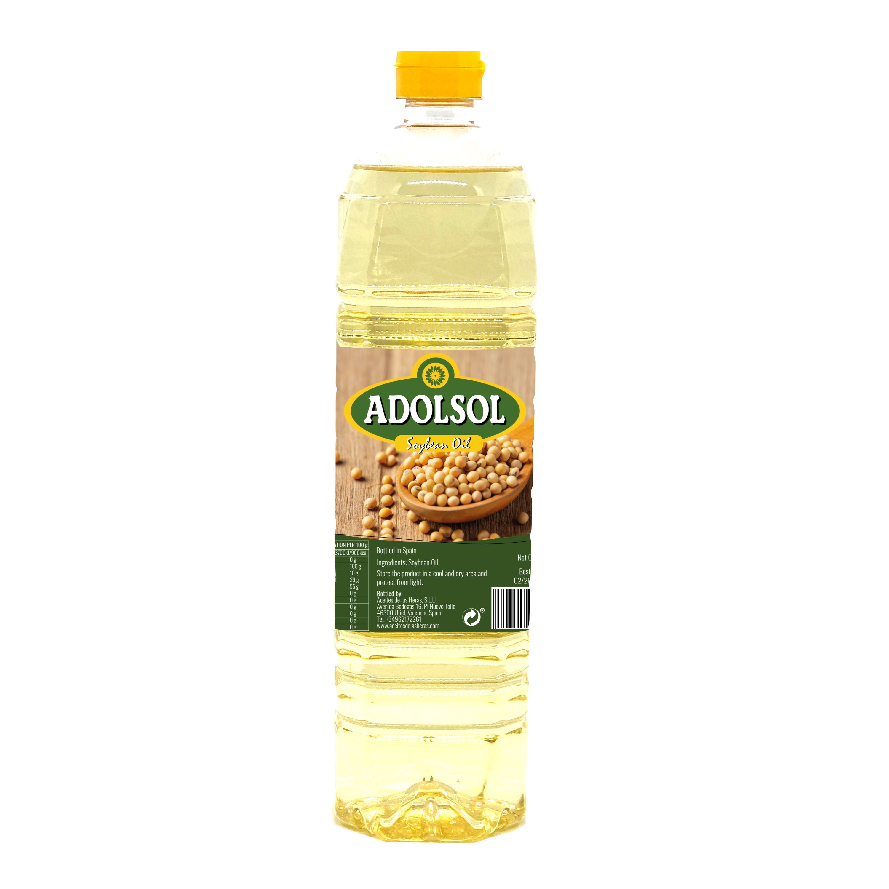 Olio di soia bottiglia in PET da 1 litro, olio da cucina raffinato Adolsol per vendita al dettaglio, horeca e ristorazione-olio di soia raffinato puro al 100%