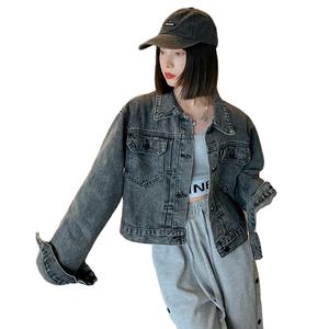 Manteaux en Denim bleu pour femmes Style coréen printemps automne lâche à manches longues hauts vêtements d'extérieur S-3XL vestes en Jean assorties imprimées - Product Image 3