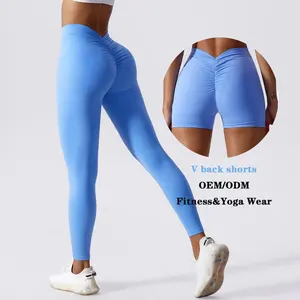 Manufacturer OEM ODM Custom Logo Yoga Pants Athletic Fitness Sports Gym Workout V Back Scrunch Butt Leggings