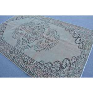 Tapis turc vintage Beige marron 5.9x9.2ft tissage plat en laine avec motif patchwork pour les décorations de salon - Product Image 4