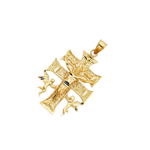 Pendentif Croix de Caravaca en Or Jaune 14 carats Plaqué Or avec Zircon pour Enfants, Double Croix avec Anges, Icône Religieuse Chrétienne - Product Image 2