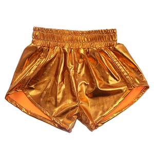 Short d'été de couleur unie pour filles OEM Short en tissu métallique pour filles Short de gymnastique taille haute en cuir artificiel - Product Image 6