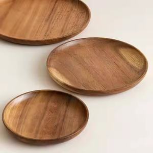 Safe Handcrafted Eco-Friendly Natural Acacia Wood Serving Plates Round <b>Bowl</b> Style Classic Crescent Crafts Decorative <b>Snack</b> Plate - Product Image 1