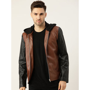 Custom Made Genuine Sheep Skin Leather <b>Jacket</b> with Canvas Fabric Stand Collar Reversible Winter Men's Fashionable Clothing - Product Image 1