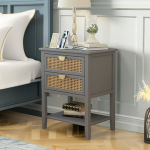 Mesita de noche moderna de bambú con cajones de almacenamiento, muebles minimalistas funcionales con estilo para dormitorio, sala de estar para uso en apartamentos - Product Image 1