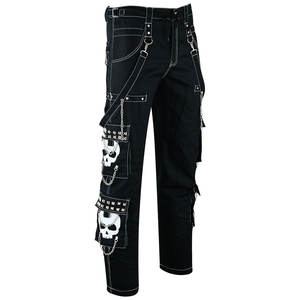 Pantalones de Moda Gótica Oscura con Calavera Blanca para Hombre - Ropa Urbana Atrevida con Diseño Único de Calavera - Product Image 1