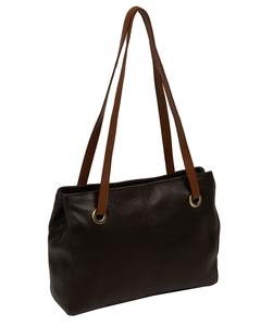 Sac fourre-tout en cuir véritable marron foncé pour femme, sac à bandoulière bicolore à trois compartiments, résistant à l'eau, sac à main de travail - Product Image 6