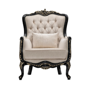Fauteuil de style royal de luxe avec cadre en bois noir et or sculpté à la main - Product Image 1
