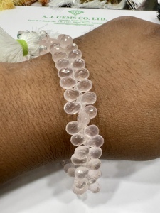Natural Pink Rose Quartz Faceted Briolette Teardrops 8 Inch Strand Size 5-7mm Approx. <b>Cushion</b> Cut Beads High Quality Trusted - Product Image 5