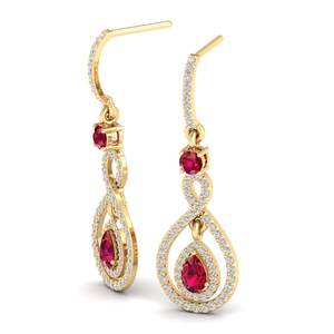 Pendientes de Oro Sólido de 14K de Alta Calidad REYES con Gema de Rubí Corte Pera de 0.62Ct para Mujer, Pendientes Colgantes con Diamantes Certificados por IGI - Product Image 3