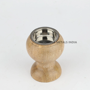 Porte-encens religieux en acier inoxydable brun foncé avec base en bois de manguier et bouchon en anis étoilé pour usage domestique - Product Image 2