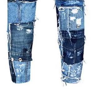 Jeans en denim patchwork vintage pour hommes, pantalon de mode en coton délavé à coupe ample et à plusieurs panneaux de style streetwear - Product Image 3