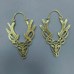 Boucles d'oreilles en laiton tête de cerf, boucles d'oreilles pendantes en bois de cerf, bijoux animaliers bohèmes, boucles d'oreilles rustiques de la forêt, cadeau inspiré de la nature - Product Image 5
