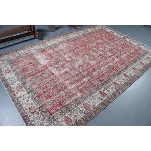 Tapis de 5,8 x 9,2 pieds, grand tapis turc vintage, tapis en laine rouge - Product Image 2