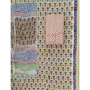 Conjunto de traje sin coser para mujer con dupatta de algodón Kota Doriya y diseño estampado en bloques - Product Image 1