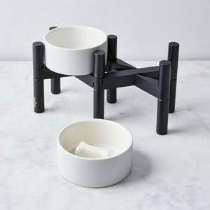 FT05 Elevated Ceramic <b>Cat</b> Food and Water Bowls with Bamboo Wood Stand Anti Vomiting Feeding Design - Product Image 1